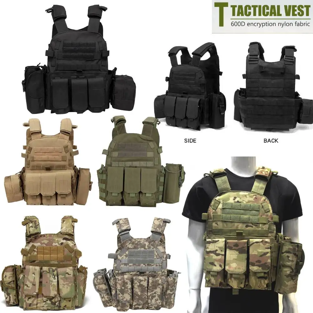 Men's Camouflage Nylon Tactical Vest MOLLE Military Army Combat Style with Pouches for Airsoft Hunting Outdoor CS view 3