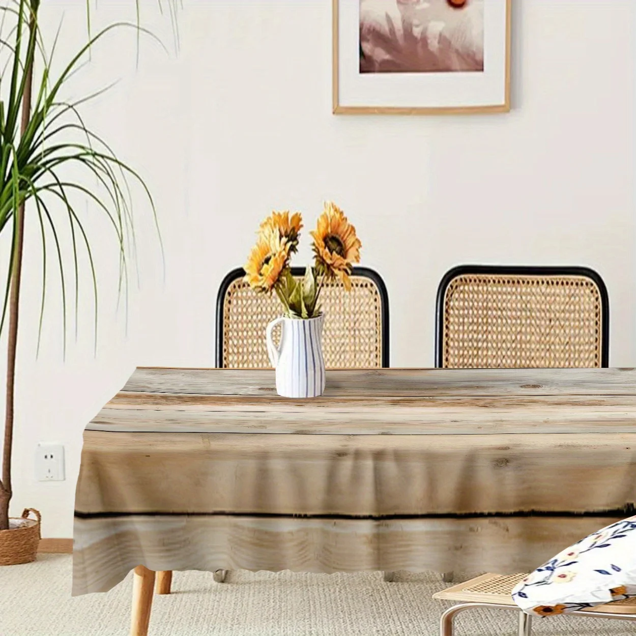 One vintage wood-grain digital-printed polyester tablecloth - crease-resistant machine-washable rectangular table coverzyc