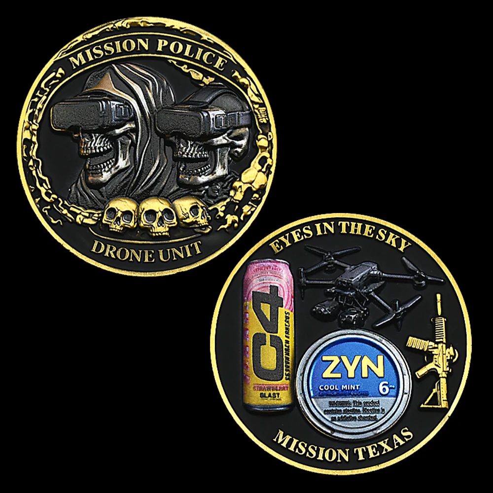 Mission Police Drone Unit Challenge Coin Eyes in The Sky Commemorative Medal Mission Texas Law Enforcement Collectible Gift