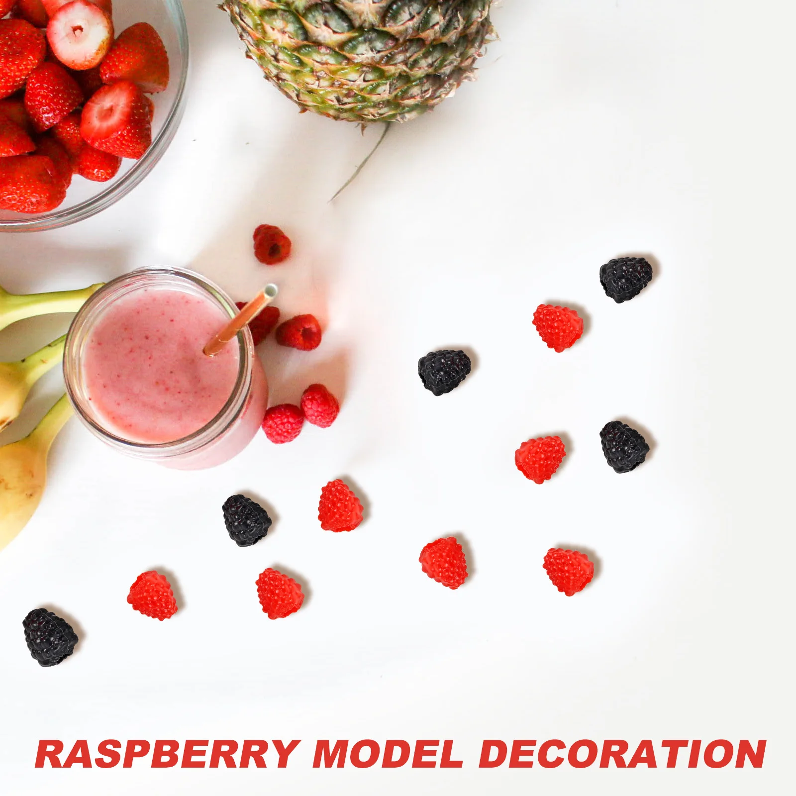 

40Pcs Raspberry Simulation Display Fruit Decor Photo Prop Plastic Fake Fruit Ornament for Desktop Home Supermarket School