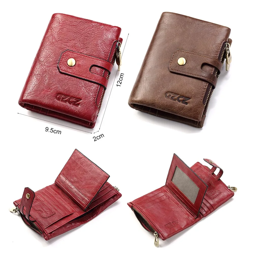 GZCZ RFID Mens Wallet Genuine Leather Vintage Card Holder Purse Short Women Fashion Clutch with Coin Pocket Portomonee