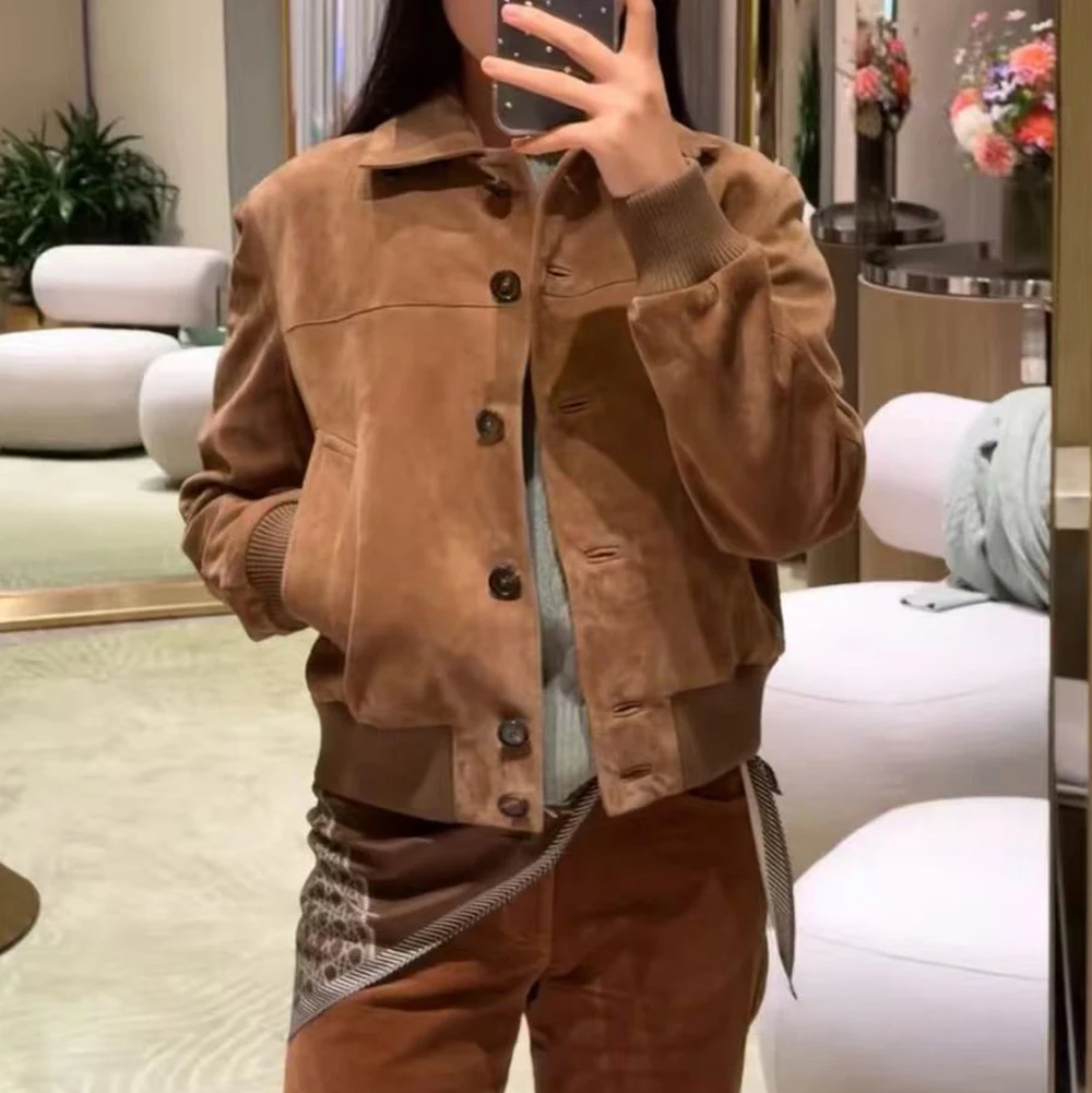 

Jxwatcher Women's Real Suede Leather Jacket 2026 Spring New Style Luxury Genuine Sheepskin Coats Fashion Casual Outerwear Female
