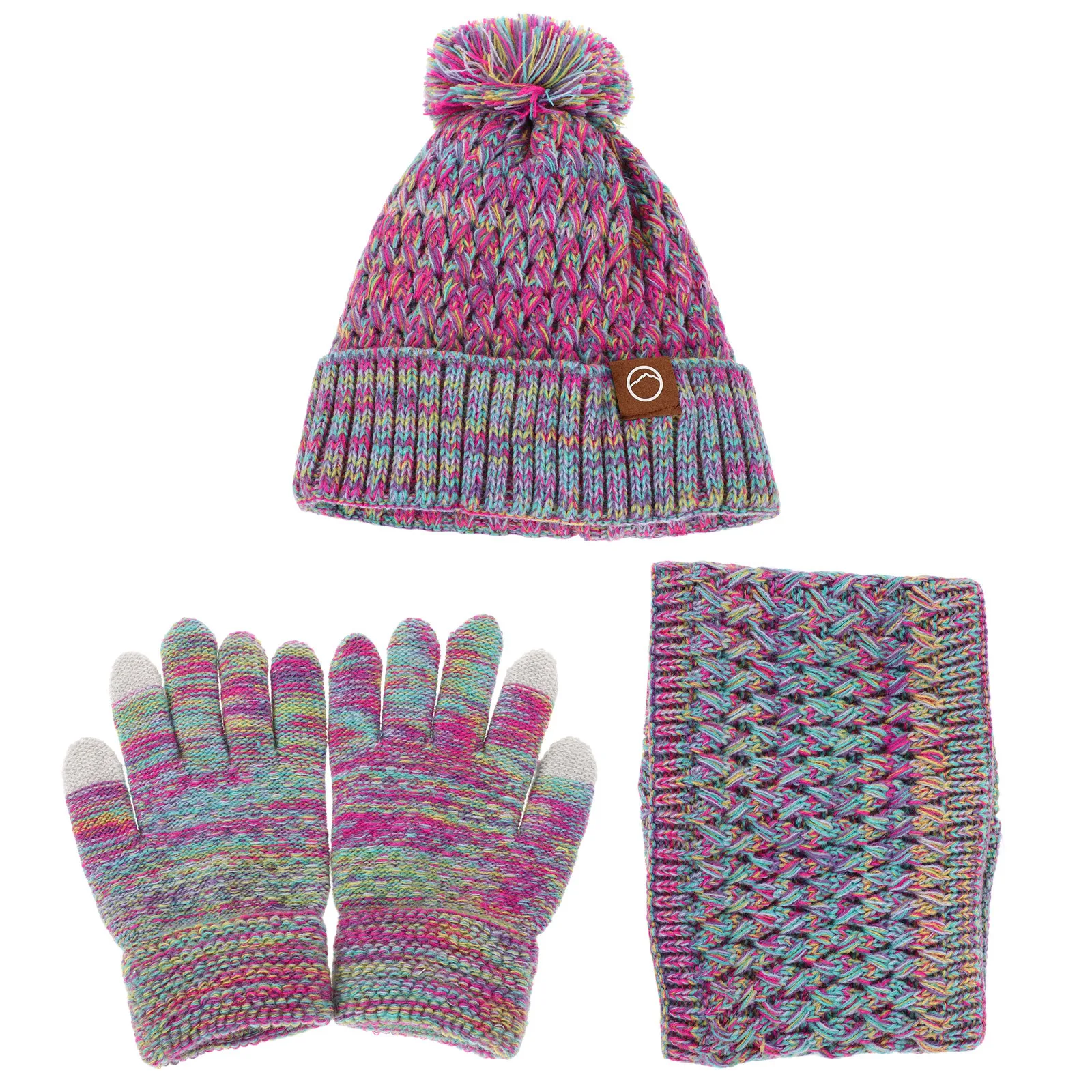 محبوك قبعة الشتاء قفازات وشاح مجموعة ل صوف مبطن قبعة بوم بوم الدافئة الرقبة الجراب قفازات كاملة الأصابع ل