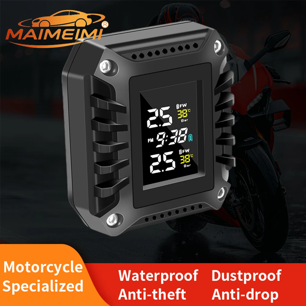 New Motorcycle Tire Pressure Sensors Moto TMPS with Colorful Screen Tire Pressure Monitoring System 2 Wheel Tyre External Sensor