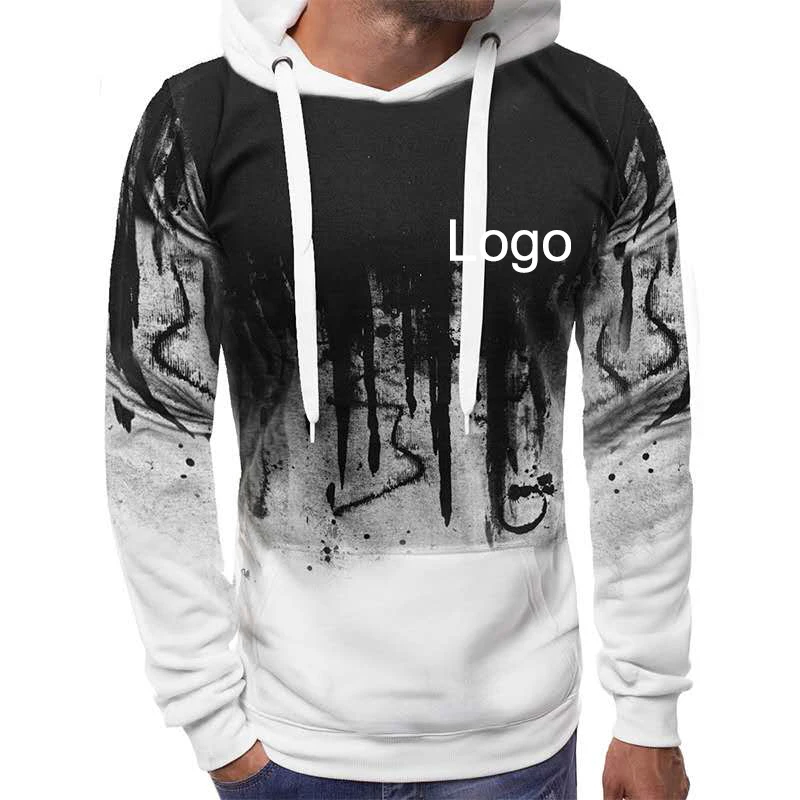 

New Men's Pullover Hoodie Logo Customize Long Sleeved Splashed Ink Top Pullover Casual Outdoor Jogging Sports Sweater Sportswear