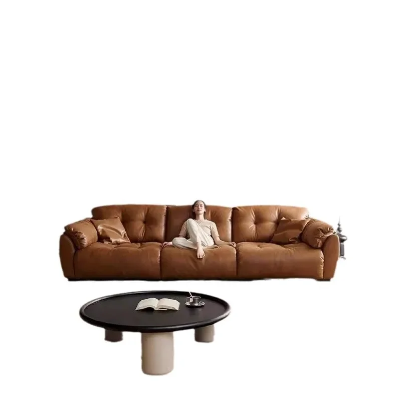 

Cloud sofa removable backrest oversized sitting deep oil wax leather sofa living room straight row leather