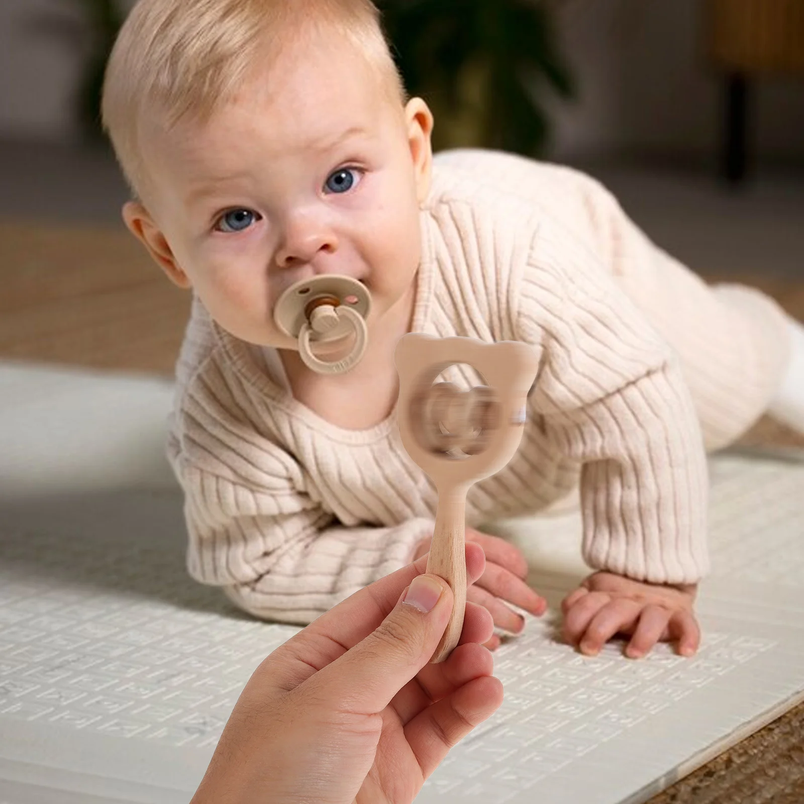 Cloche à main multifonctionnelle en bois pour bébé, anneau de dentition Montessori, hochet, hochets pour bébés