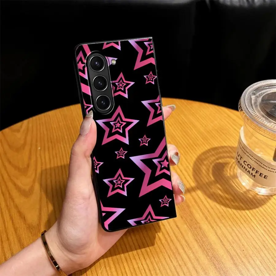 Phone Cover Case for Samsung Galaxy Z Fold 8 Ultra ZFold7 ZFold4 Z Fold 7 6 5 4 3 ZFold6 ZFold3 ZFold5 Pink Star Print