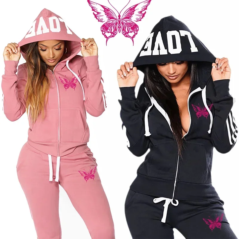 2026 New Trendy Woman Zip-up Tracksuit Hoodies Sweatpants 2 Piece Set Autumn Daily Casual Sporty Jogger Set Fashion Sexy Outfits