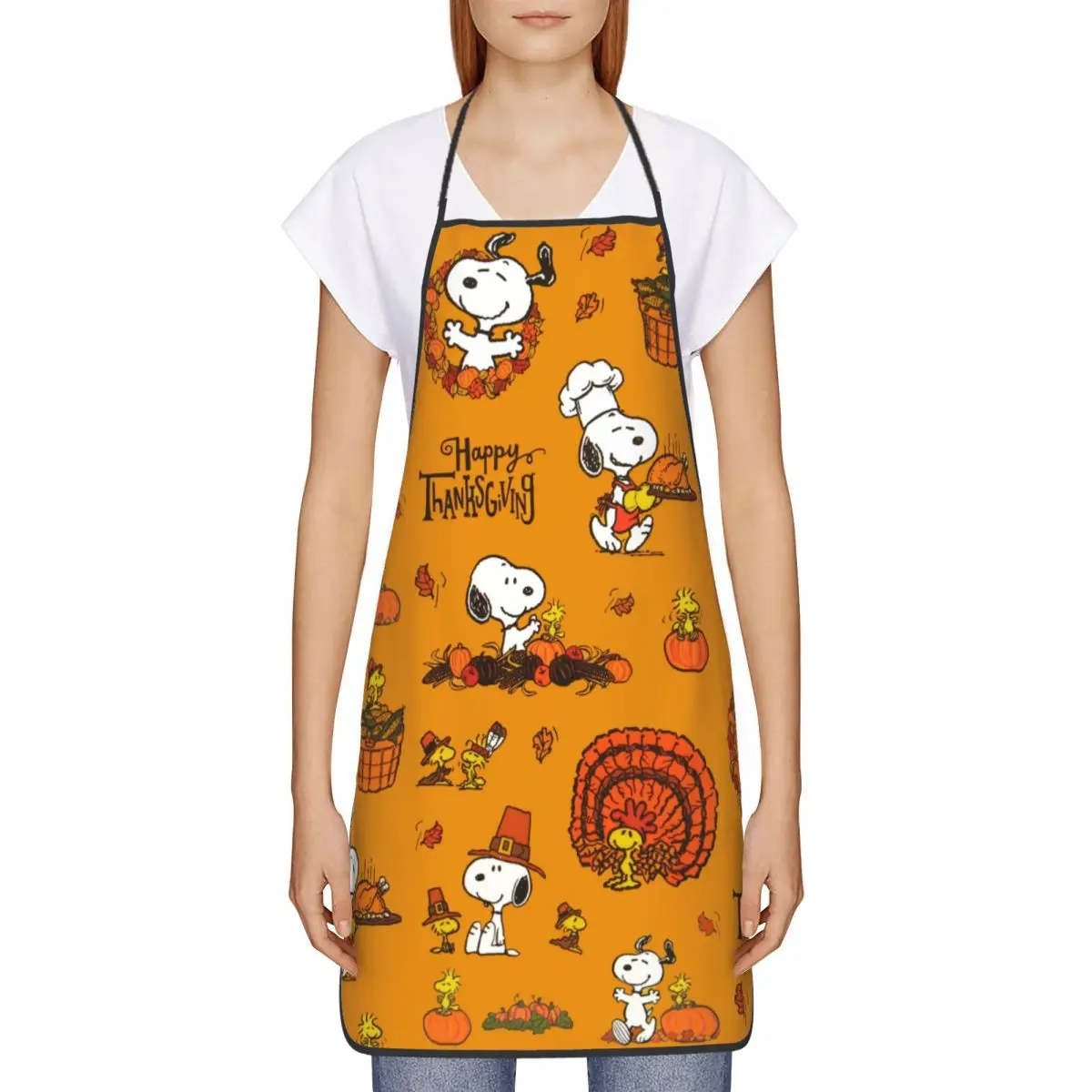 Custom Happy Thanksgiving Snoopy Apron for Men Women Beagle Dog Adult Unisex Kitchen Chef Bib Tablier Cuisine Cooking Baking