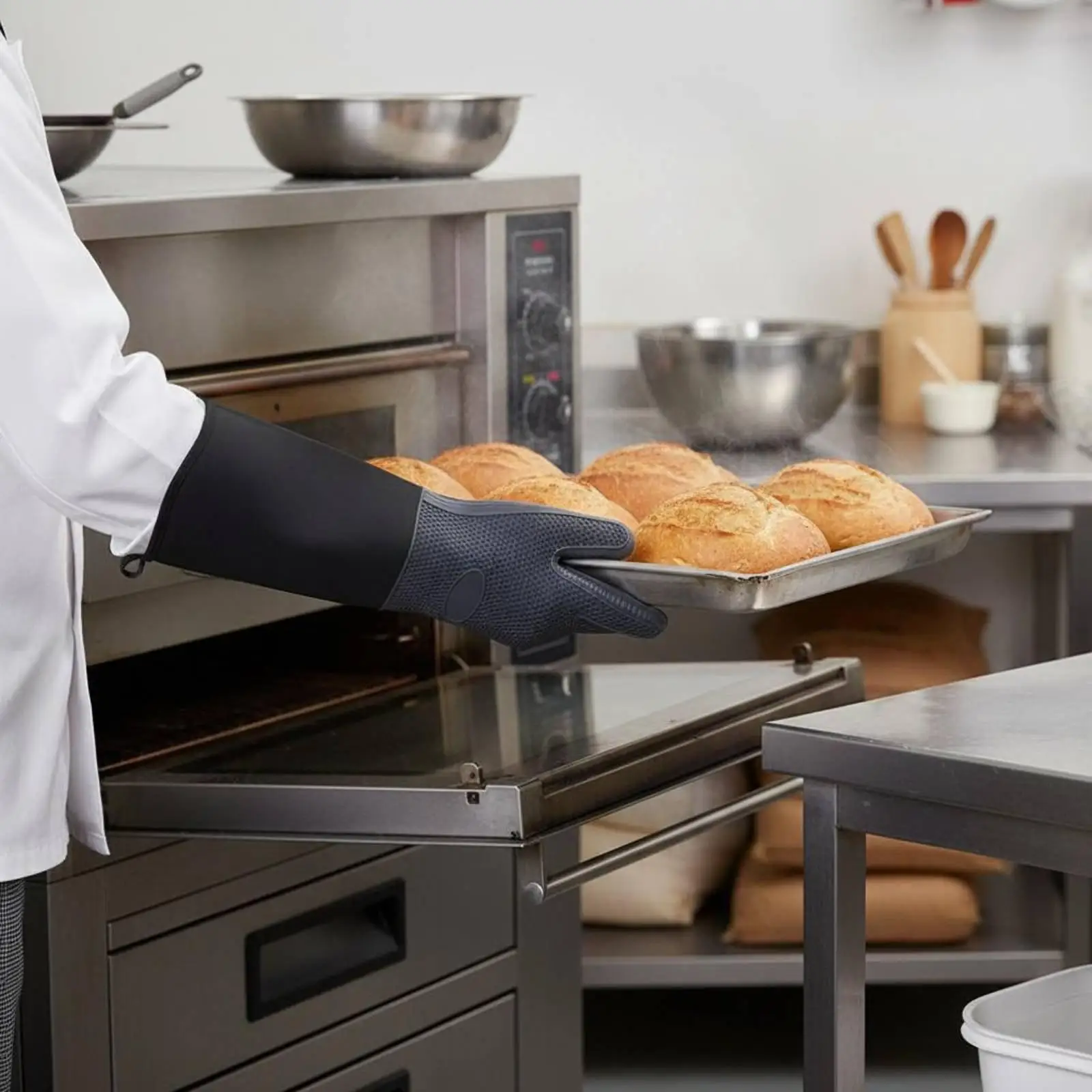 Non Slip Oven Mitt Glove Honeycomb Texture Silicone Heat Protection Kitchen Glove for Barbecue and Baking