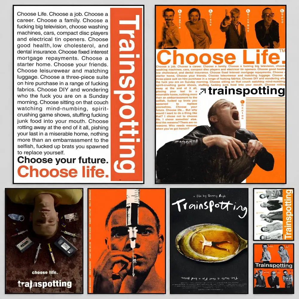 Movie Trainspotting Scottish Cult Film Poster Self Adhesive PP Wall Art HD Gaming Room Bedroom Living Room Decor Apartment Gift