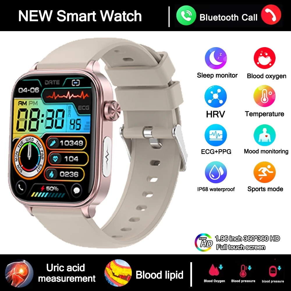 2025 Nieuwe 24-uurs Gezondheidsbewaking Smartwatch Heren Urinezuur Bloedlipiden Hartslag Bluetooth Oproep Smartwatch Dames