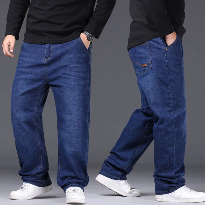 Men Fashion Plus Size 48 50 Black Jeans Male Business Daily Casual Loose Denim Pants Minimalist Stretch Straight Leg Trousers