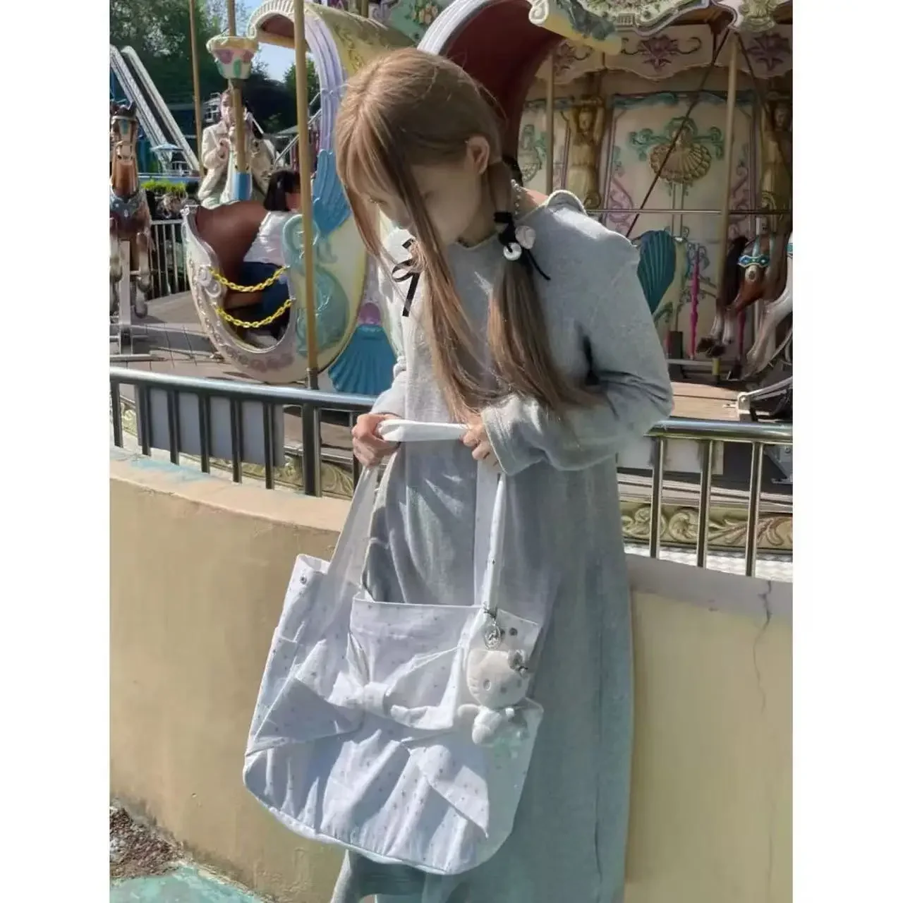 Girls Bag 2025 Sweet Korean Bow Fashion Cotton Shoulder Bag Handbag  All-match Women Bags High-Capacity