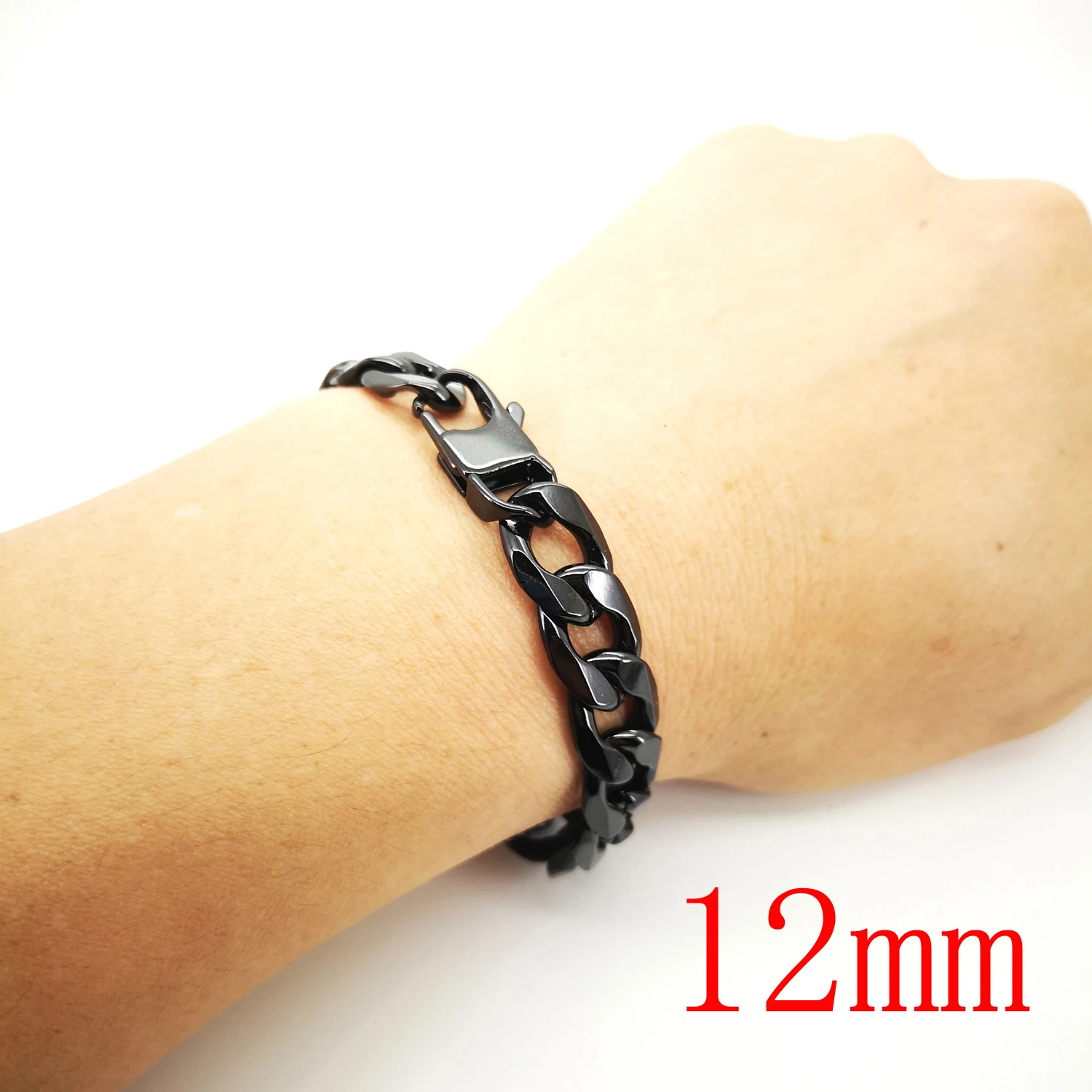 12mm Solid Stainless Steel Bracelet Masculine Gun Black Jewelry Waterproof Curb Cuban Chain for Men Women 20cm Dropshipping