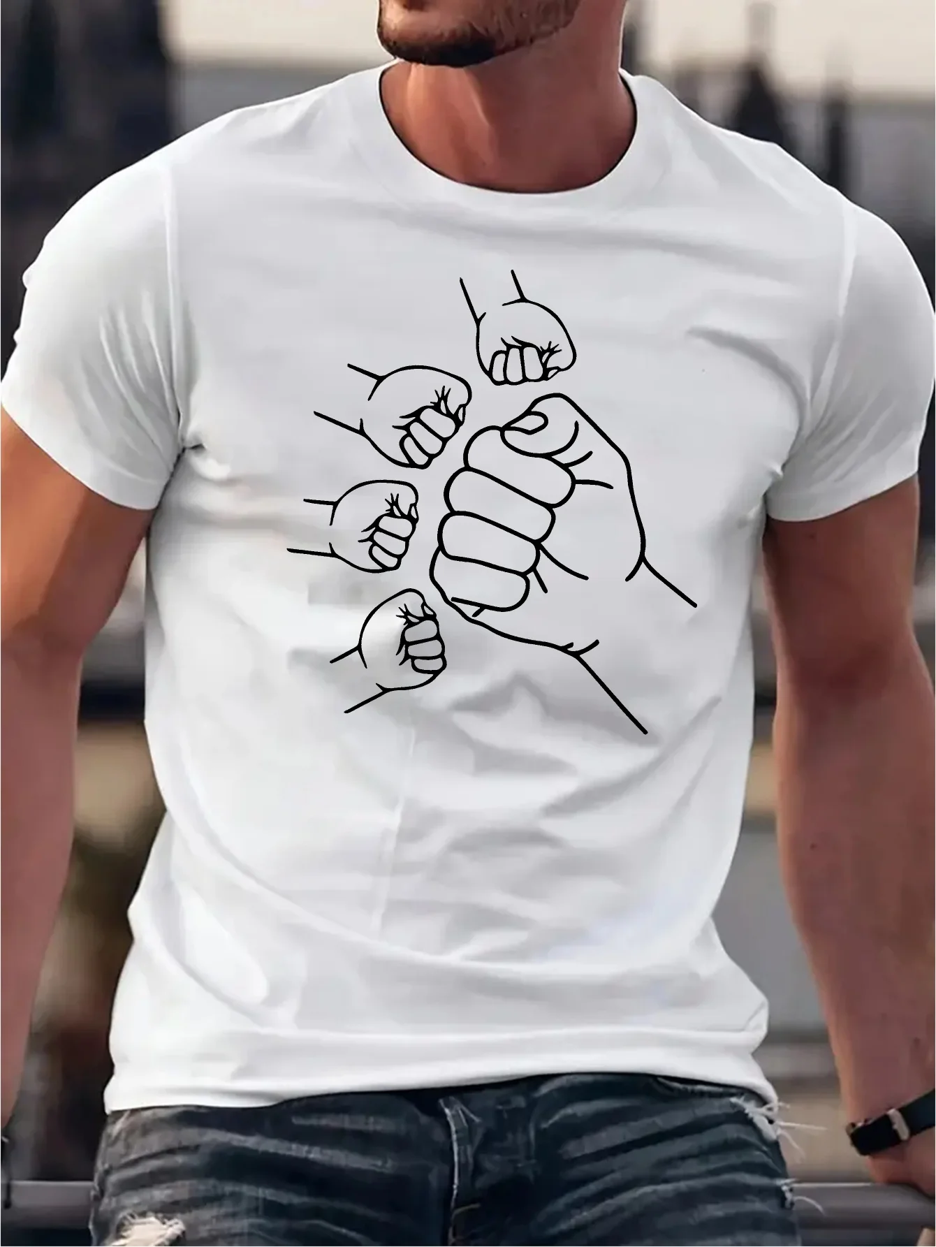Simple Four Small Fist Surround Big Hand Print T Shirt Team Spirit Aesthetic Casual Short Sleeve Top