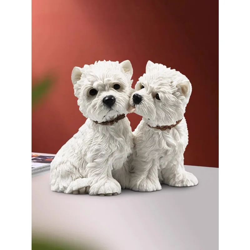 Creative simulation of Western Highlands couple dog statue, home and car decoration ornaments, animal sculptures, resin crafts