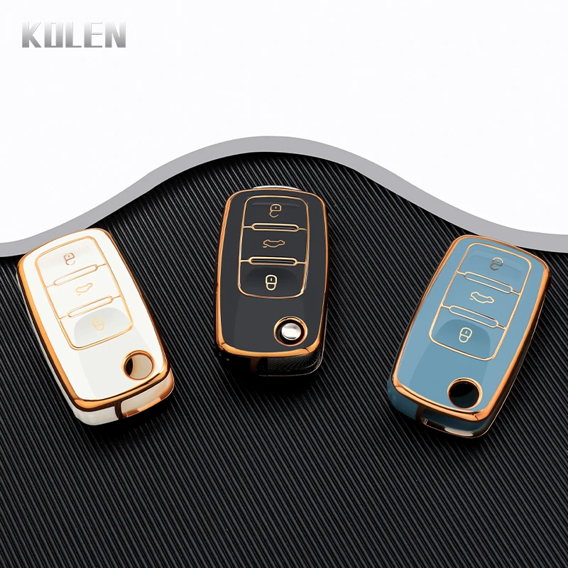 TPU Car Flip Key Case Cover Shell For Volkswagen VW Polo Golf Passat Tiguan Beetle Caddy T5 Up Eos Skoda Octavia Seat Leon Altea