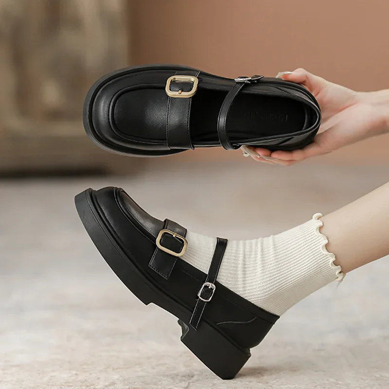 Women Platform Shallow Loafers Chunky Leather Shoes Dance Women Dress Trend Brand Classic Sandals Fashion Cozy Female Shoes