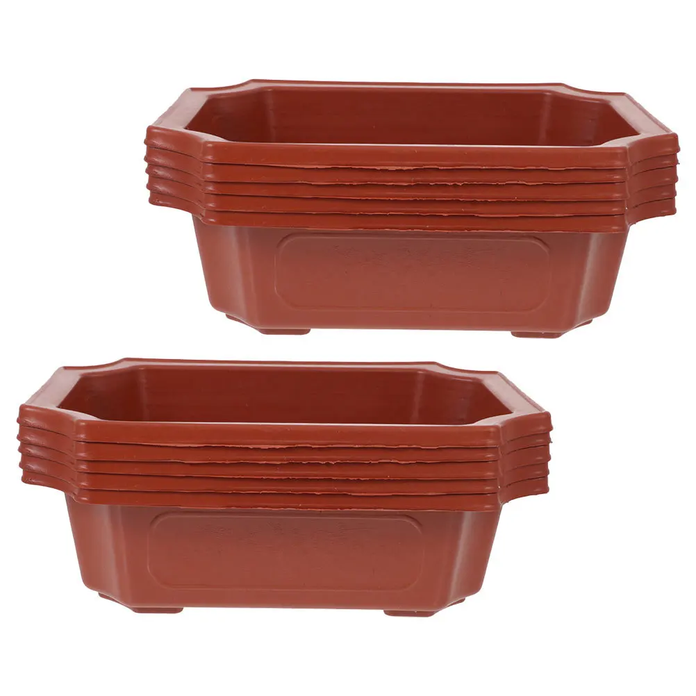 

10Pcs Red Plastic Bonsai Pots Classic Rectangular Flowerpot for Small Plants Succulents Cactus Gardening Decoration