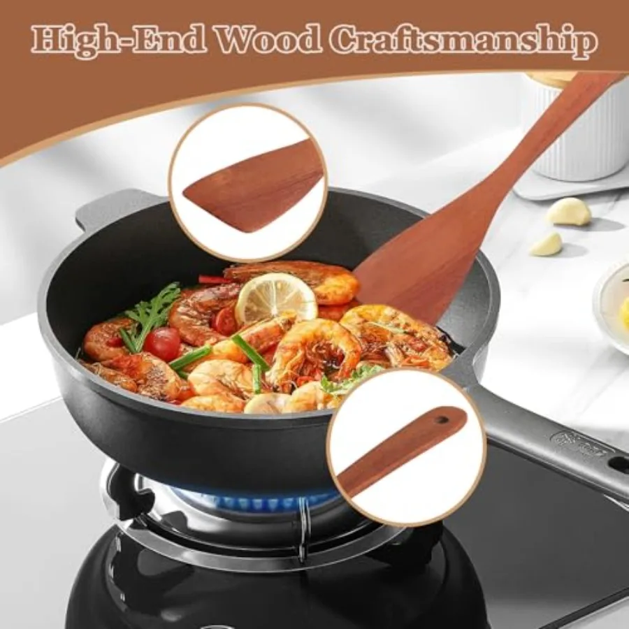 2 قطعة مجموعة ملعقة من الخشب الصلب للمقالي غير اللاصقة 12ih أداة مطبخ مريحة مع حافة منحنية أدوات يدوية للتقليب على سبيل المثال #4