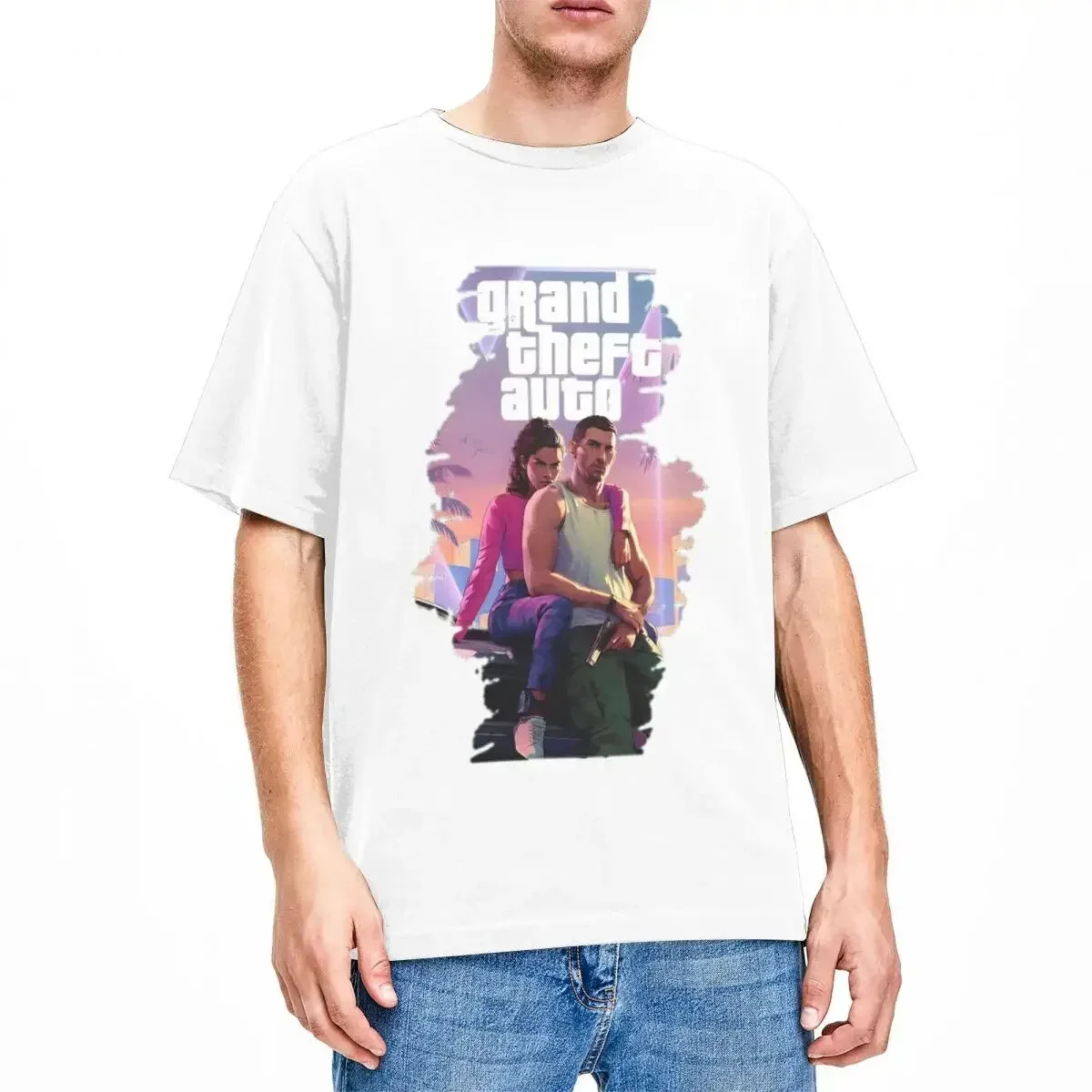 

s GTA 6 Jason And Lucia T Shirt VI New Game Pure Cotton Vintage