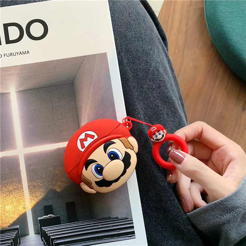 Super Mario Case for Apple AirPods 1 2 3 Airpod Pro 3D Mushroom Keychain Wireless Earphone Bluetooth Headset Case Silicone Cover