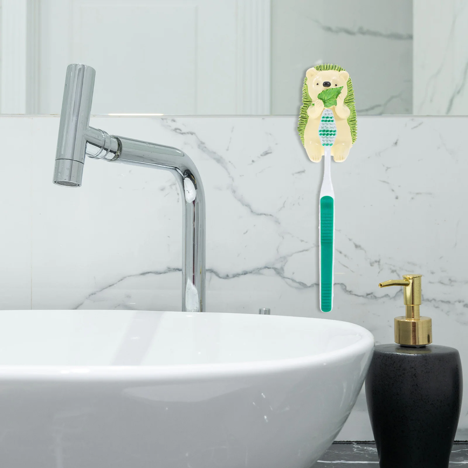 

2Pcs Multi-Functional Hedgehog Toothbrush Holders Cute Design Bathroom Organizer Fade-Resistant Wear-Resistant Green