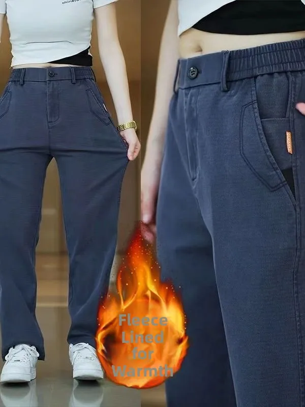 

Мужские повседневные брюки с прямыми штанинами на подкладке Thiened Fce, осенне-зимние теплые свободные брюки, модные длинные брюки для работы