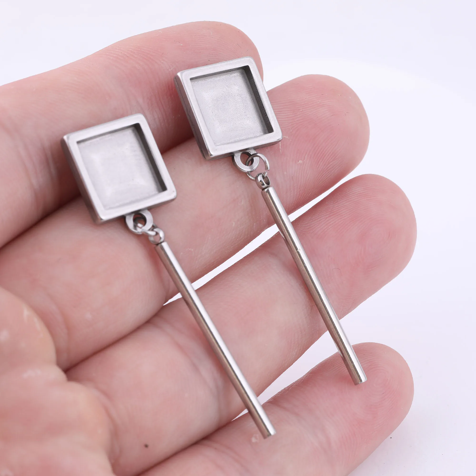 Praça Cabochon Brinco Stud Base Configurações, aço inoxidável Tassel Charms, brincos DIY, fazendo materiais, se Fits 10mm, 6Pcs