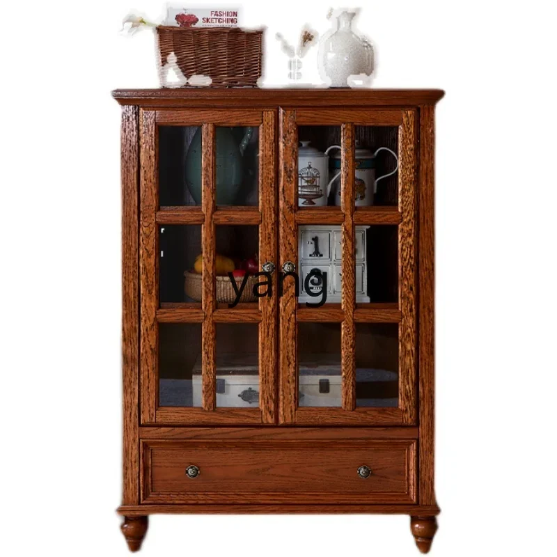

LH retro wine cabinet display cabinet living room home wall small apartment solid wood glass door locker