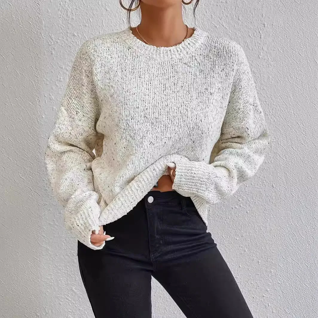 Maglione bianco da donna di tendenza alla moda giapponese retrò stile pigro con pullover maglione lavorato a maglia girocollo sia all'interno che all'esterno