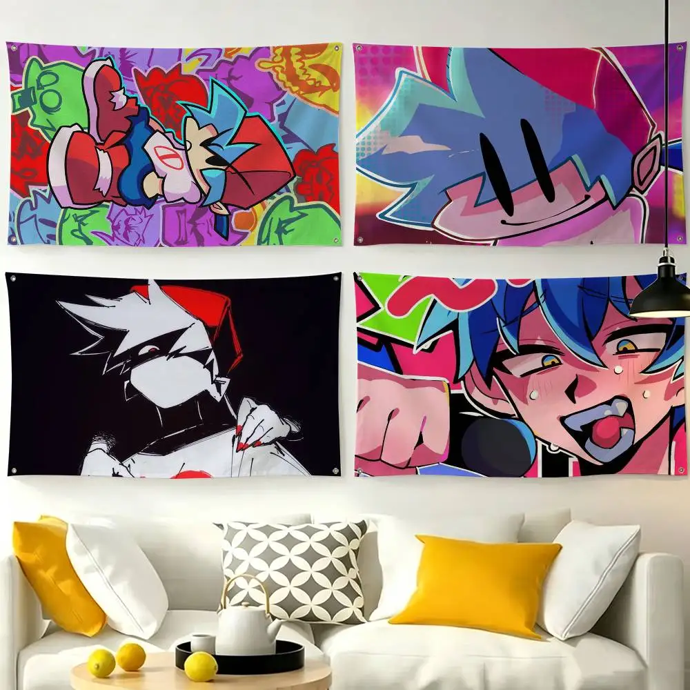 FNF Mid Fight Masses Boyfriend  Flags for Bedrooms Home Decor Items Outdoor Decors Garage Decoration Flaga