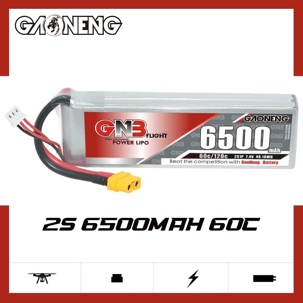 GAONENG GNB 6500mAh 2S 60C 120C 7.4V XT60 LiPo Battery Touring Toys Drift Toys Racing RC Boat RC Evader Toys Slash 4×4