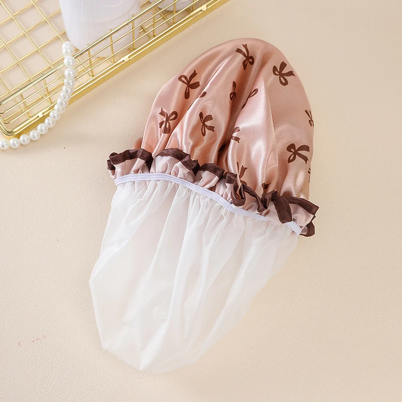 Double-layer Water-proof Shower Cap Antifouling Kitchen Hair Cover Bathroom Bath Hat Elastic Comfortable