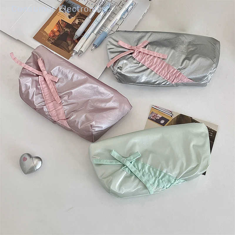 Ballet Bowknot Pencil Case Cute Multi Functional Large Capacity Stationery Storage Bag Student Pen Bag Makeup Bag