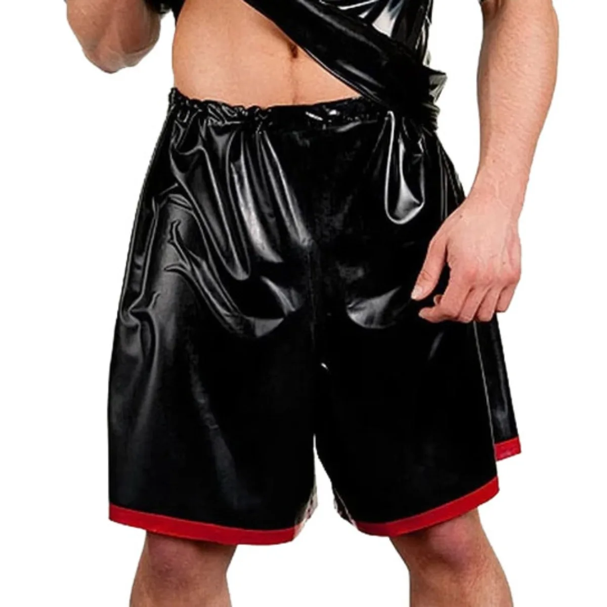 Men Latex Shorts Rubber Panities with Red Trim Custom Made Halloween Cosplay Costumes - view 2