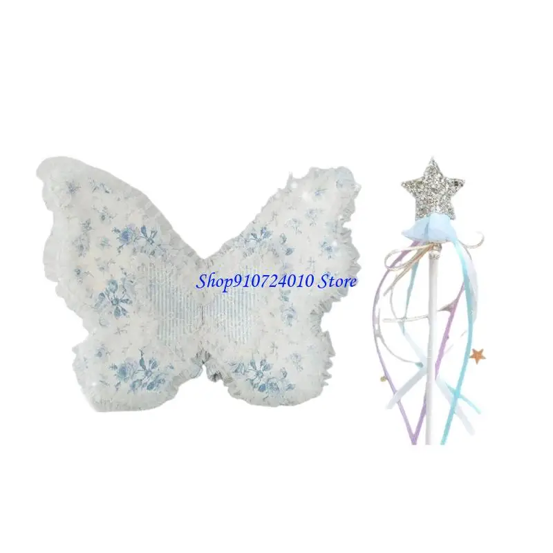 

77HD набор из 3pcs Soft Cloth Butterfly Wing Found Accessories Accessories, включая головные уборы и палочки, реквизит