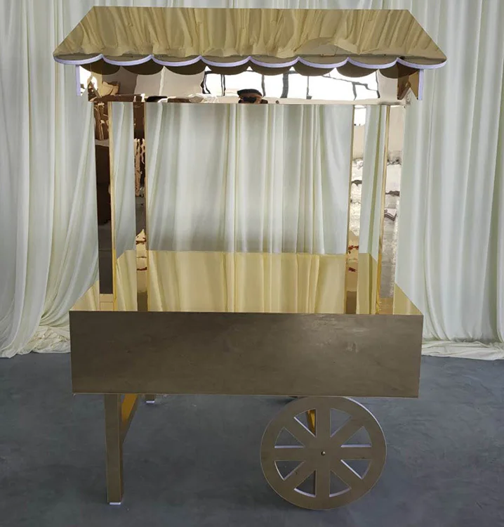 High Quality Golden Acrylic Candy Cart For Wedding Party Display Food Flower Candy Cart