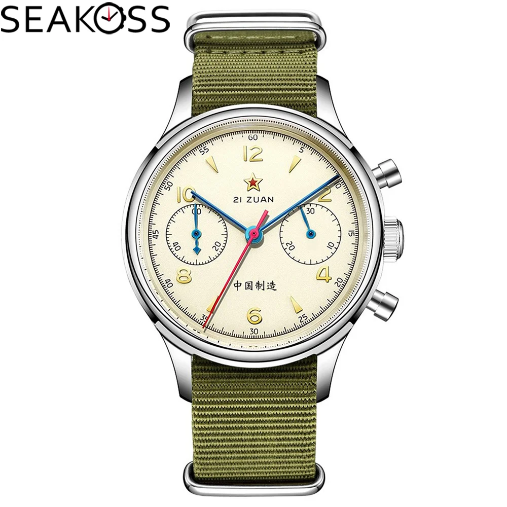 Seakoss Men 1963 Chronograph 38mm Sapphire Glass Luminous Seagull ST1901 Movement Pilot Aviation Mechanical Watches