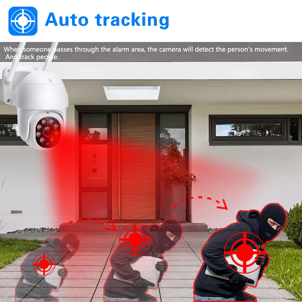 5MP Surveillance Speed Dome Camera Wifi PTZ Wireless CCTV Video Camera Color Vision Auto Tracking 1080P Security Monitor Camera