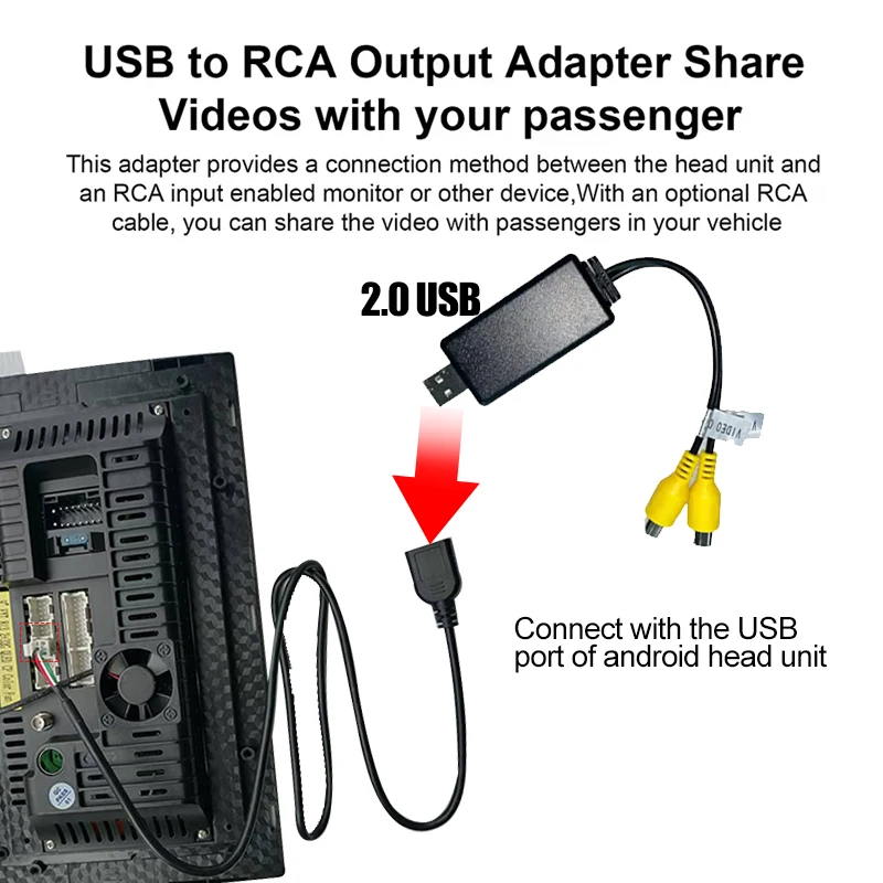 Kenvox Android Usb Video Output RCA Line Cable AV HDMI OUT For Car Radio Multimedia Roof mout Headrest Screen USB to RCA Adapter