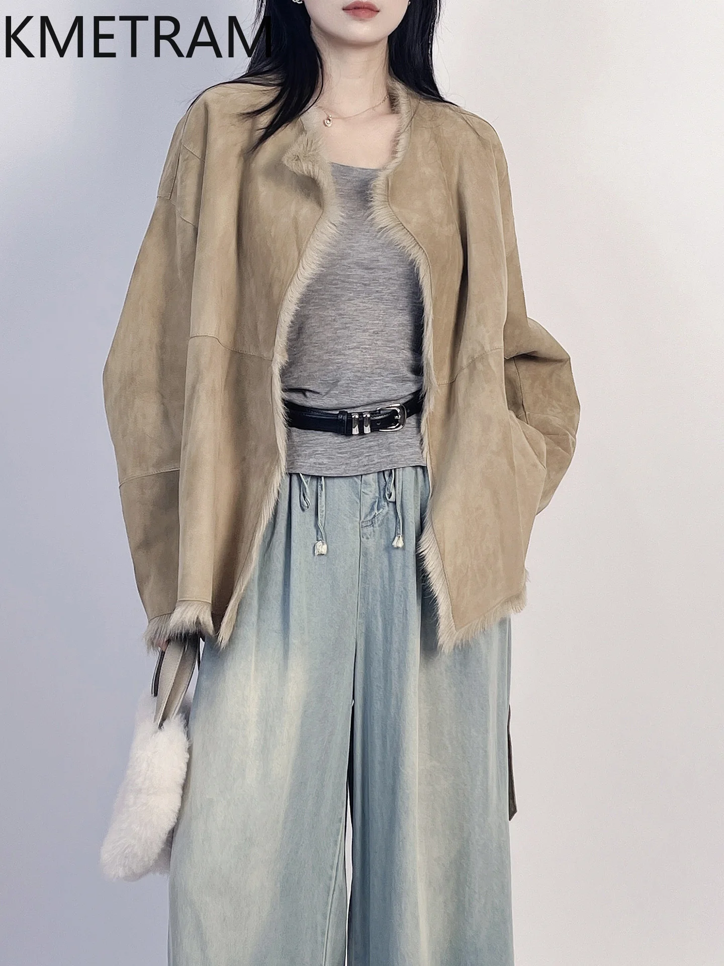 KMETRAM-abrigo de piel de cabra Natural con lana adjunta, chaqueta corta de piel auténtica de lujo, ropa de mujer, abrigos nuevos de invierno, шу onder