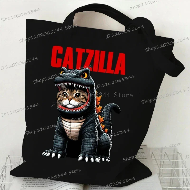 Bolso de hombro de dinosaurio y gato para mujer, bolsa informal de compras con dibujos animados, estilo Harajuku, a la moda, novedad