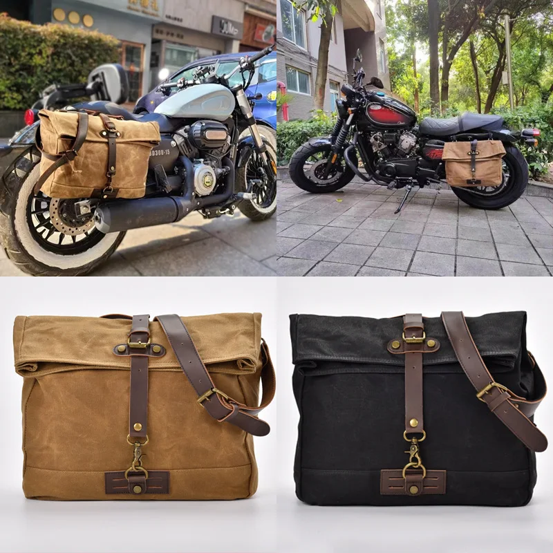 

Water-resistant oil wax canvas bag, vintage messenger bag for men, Crazy Horse leather casual single motorcycle universal bag