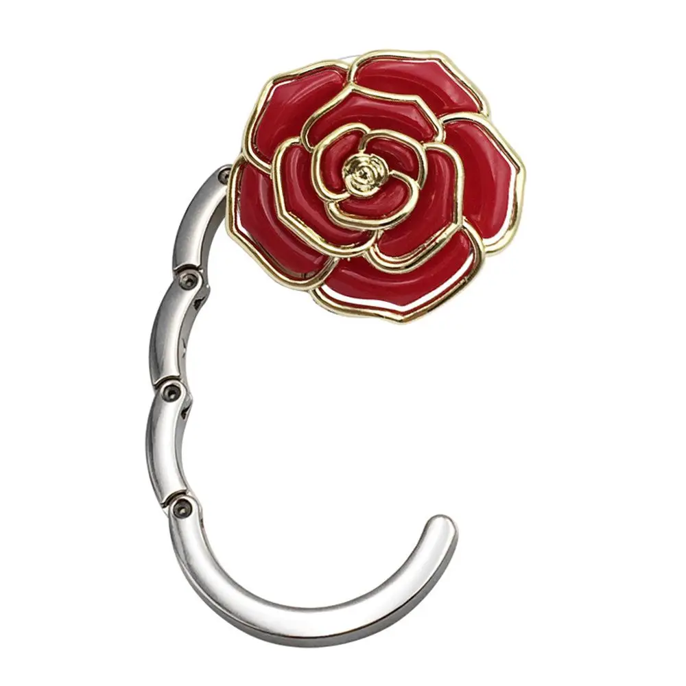Rose Flower Pattern Bag Hooks Portable Folding Table Hook Clasp Purse Bag Handbag Hooks Hanger Holder
