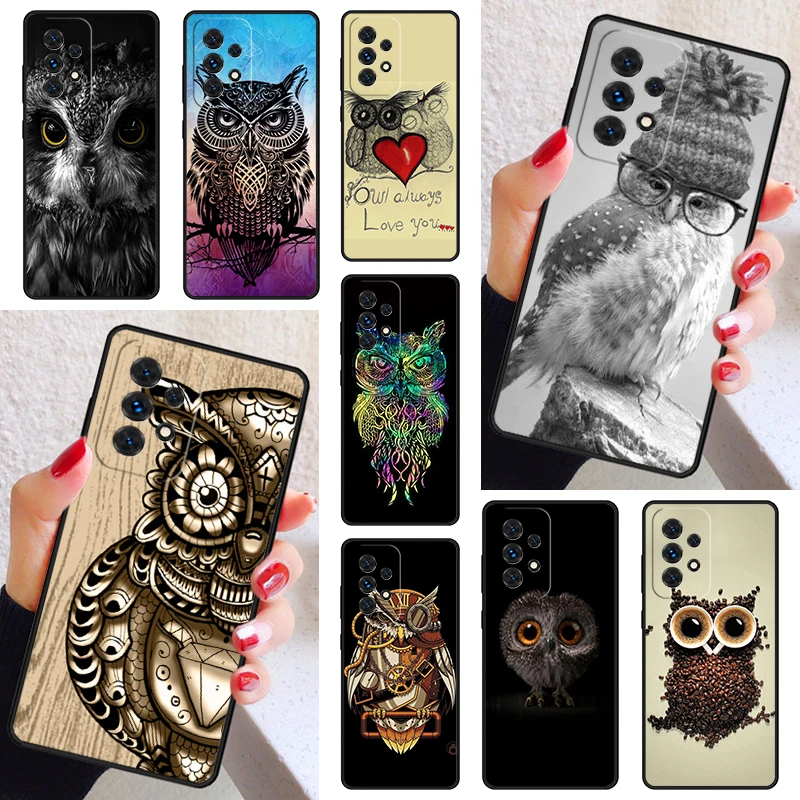 Owl bird clockwork pretty steampunk Case Cover For Samsung Galaxy A52 A72 A73 A20e A21S A50 A70 A12 A42 A31 A40 A51 A71 A32 A80