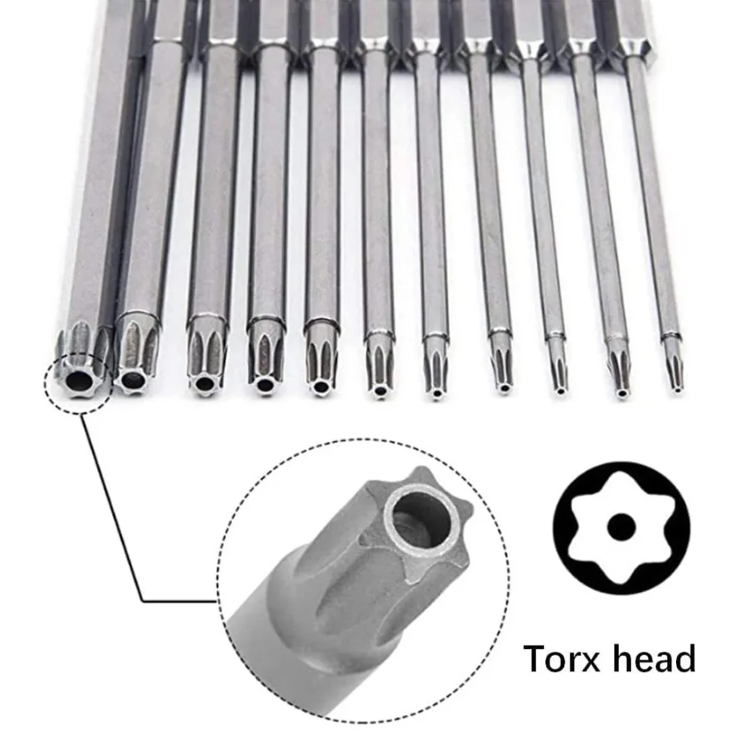11PCS  Torx Security Bit Set S2 Steel Magnetic Security Screwdriver Set 50/100mm Star Screwdriver Set for Shark Vacuum T6-T40