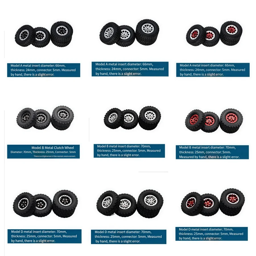 1SET/4P Metal Upgraded Wheels and Tires For MN78 MN82 WPL C74 C24 C54 C14 RC Car Spare Metal Beadlock Wheel Hub Rims with Tires 2